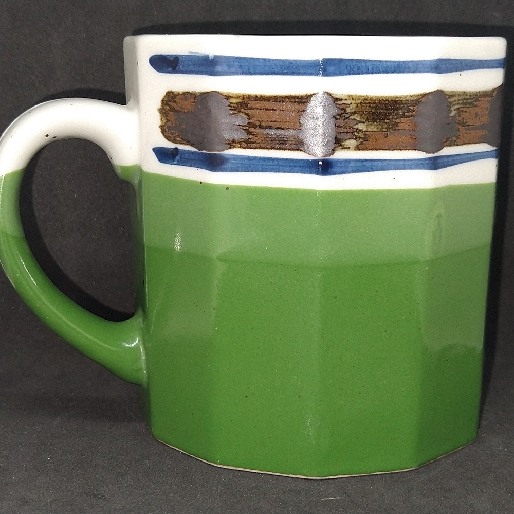 1970s stoneware mug green Japan mid-century Vintage